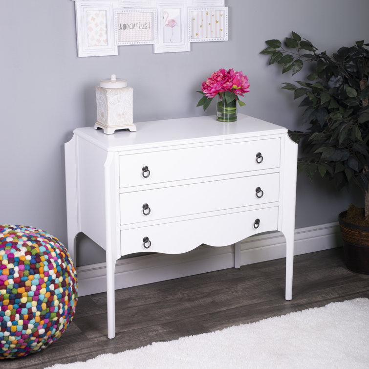 Glossy White 3-Drawer Accent Chest with Ring Pulls