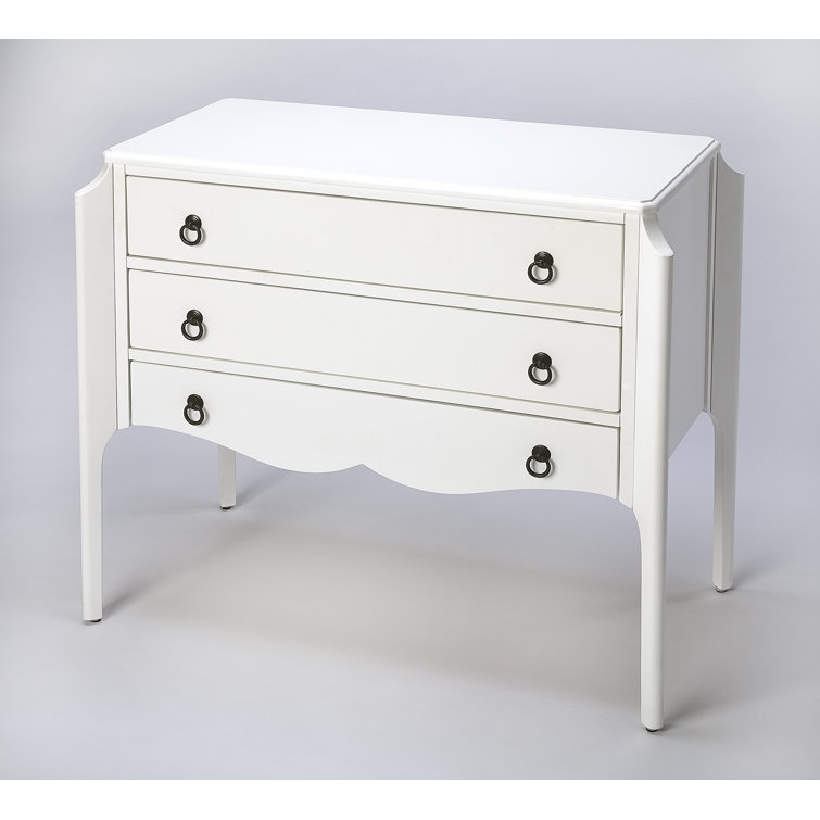 Glossy White 3-Drawer Accent Chest with Ring Pulls