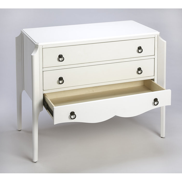 Glossy White 3-Drawer Accent Chest with Ring Pulls