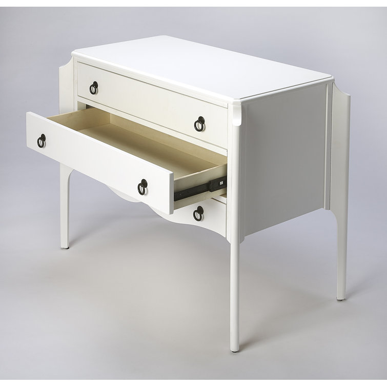 Glossy White 3-Drawer Accent Chest with Ring Pulls