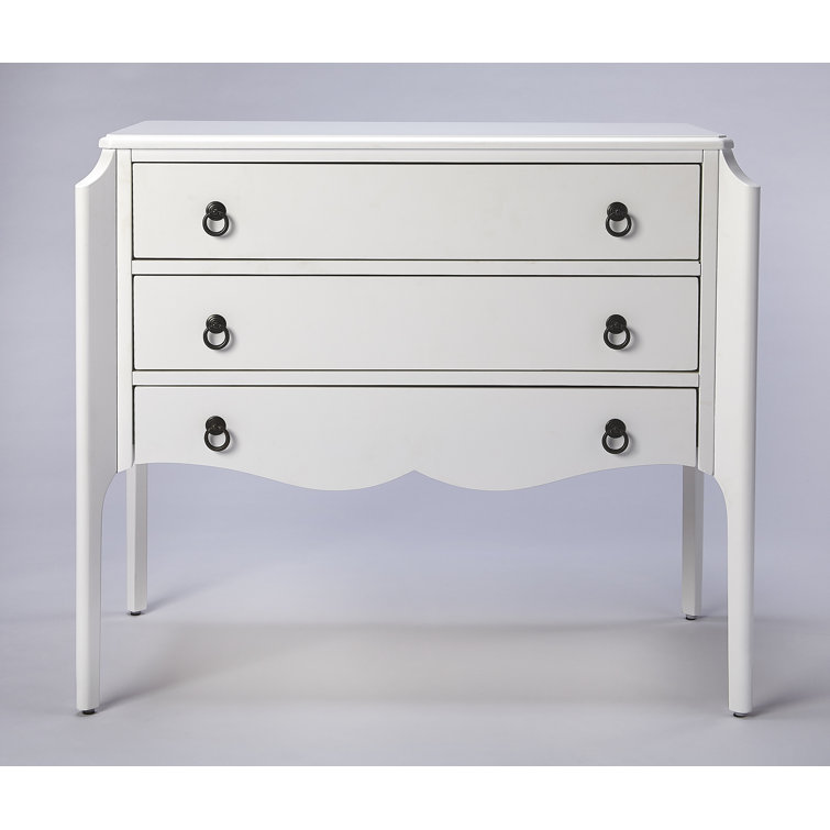Glossy White 3-Drawer Accent Chest with Ring Pulls