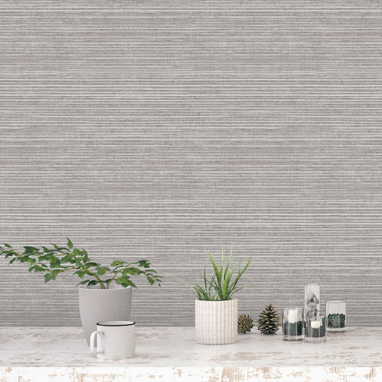 Gray Vinyl Faux Grasscloth Wallpaper with Embossed Texture