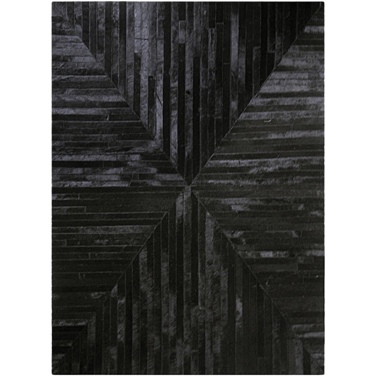 Handmade Black Geometric Cowhide Rectangular Rug 8' x 10'