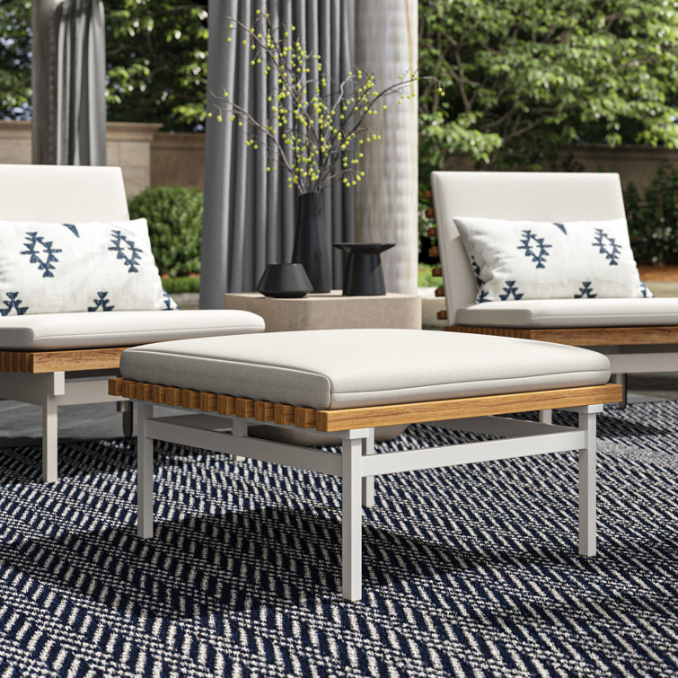 Charcoal Teak and Aluminum Outdoor Ottoman with Sunbrella Cushion