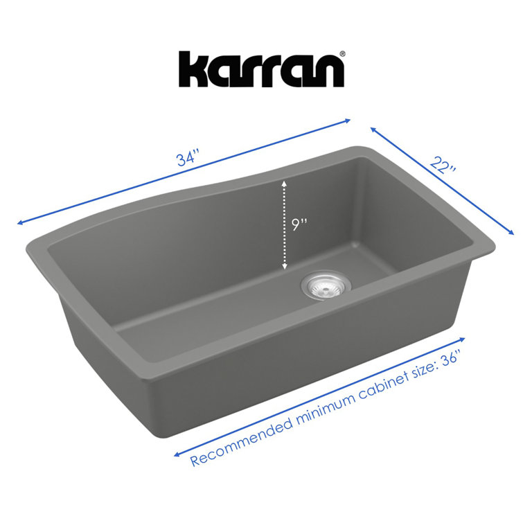 Gray Quartz Composite Single Bowl Undermount Kitchen Sink