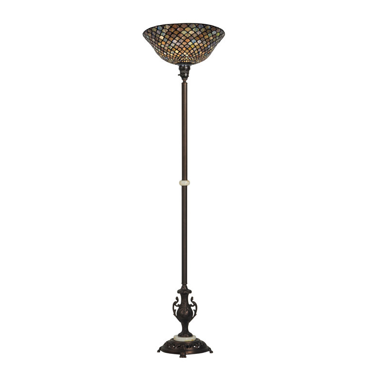 Emerald Sapphire Garnet 70'' Mahogany Bronze Stained Glass Torchiere