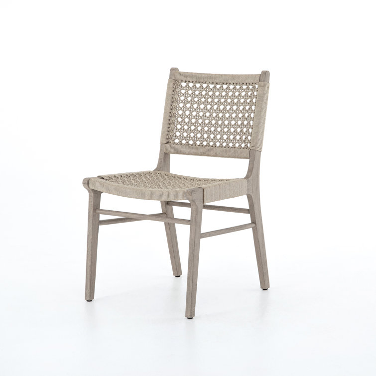 Contemporary Weathered Grey Teak Side Chair with Ivory Rope