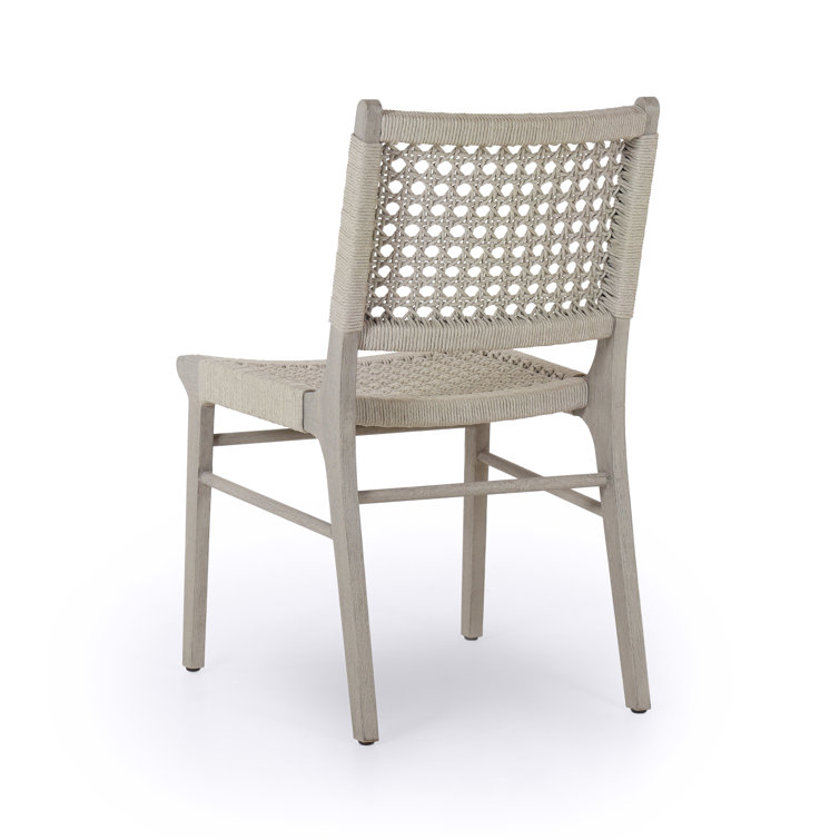 Contemporary Weathered Grey Teak Side Chair with Ivory Rope