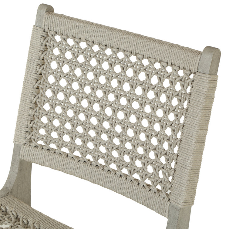 Contemporary Weathered Grey Teak Side Chair with Ivory Rope