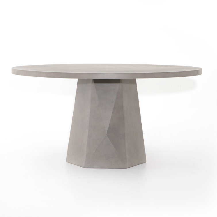 Contemporary 60'' Grey Concrete Faceted Round Dining Table