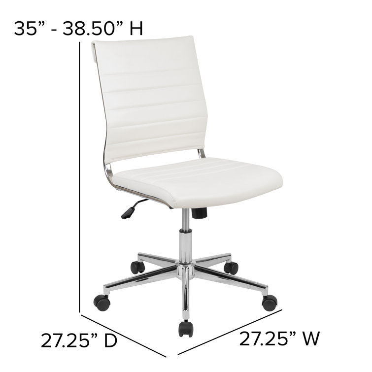 Executive High-Back Armless White Leather & Chrome Swivel Office Chair