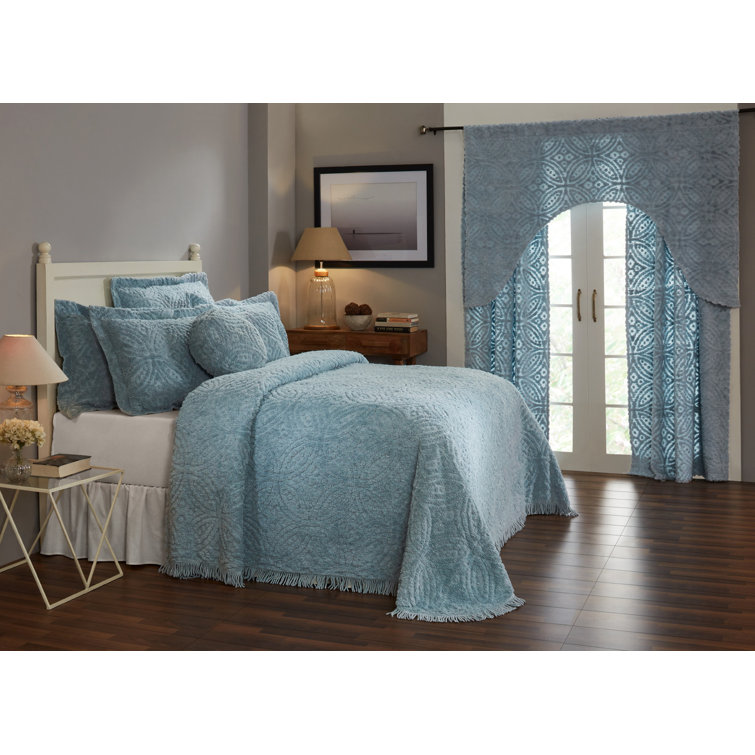 Blue Cotton Tufted Full Bedspread with Geometric Design
