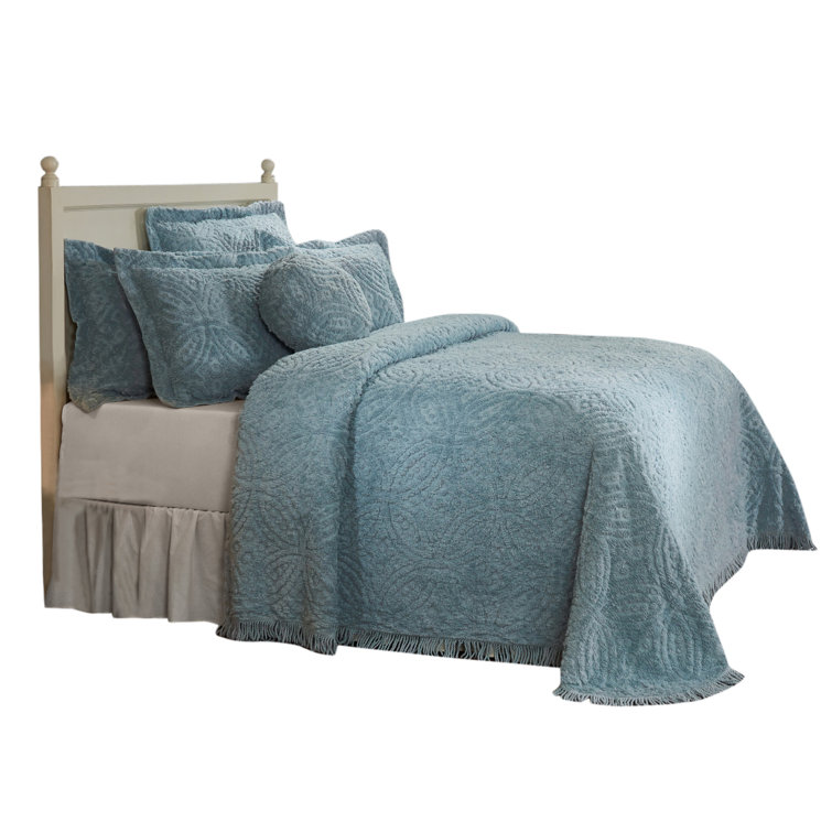 Blue Cotton Tufted Full Bedspread with Geometric Design