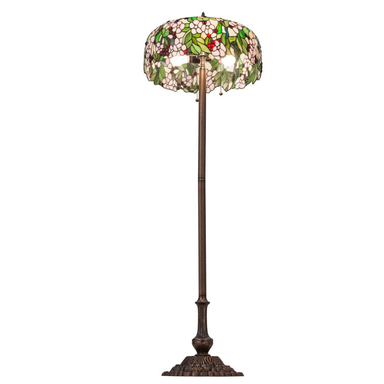 63" Cherry Blossom Stained Glass Floor Lamp with Bronze Base