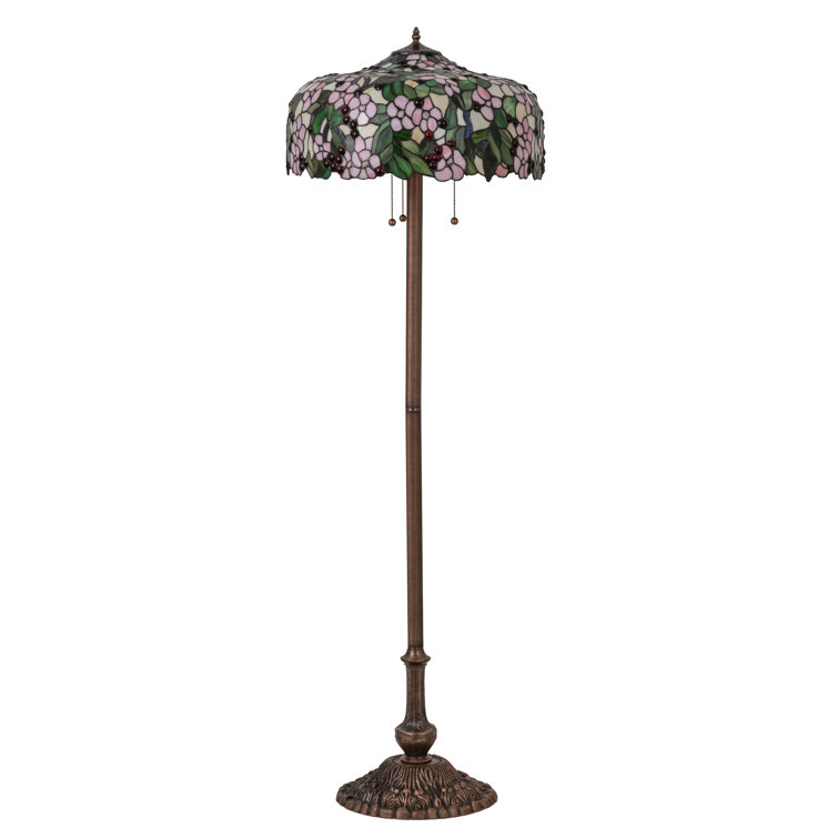 63" Cherry Blossom Stained Glass Floor Lamp with Bronze Base