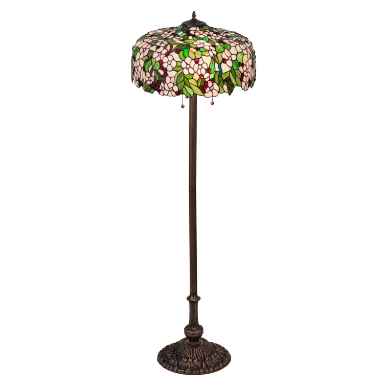 63" Cherry Blossom Stained Glass Floor Lamp with Bronze Base