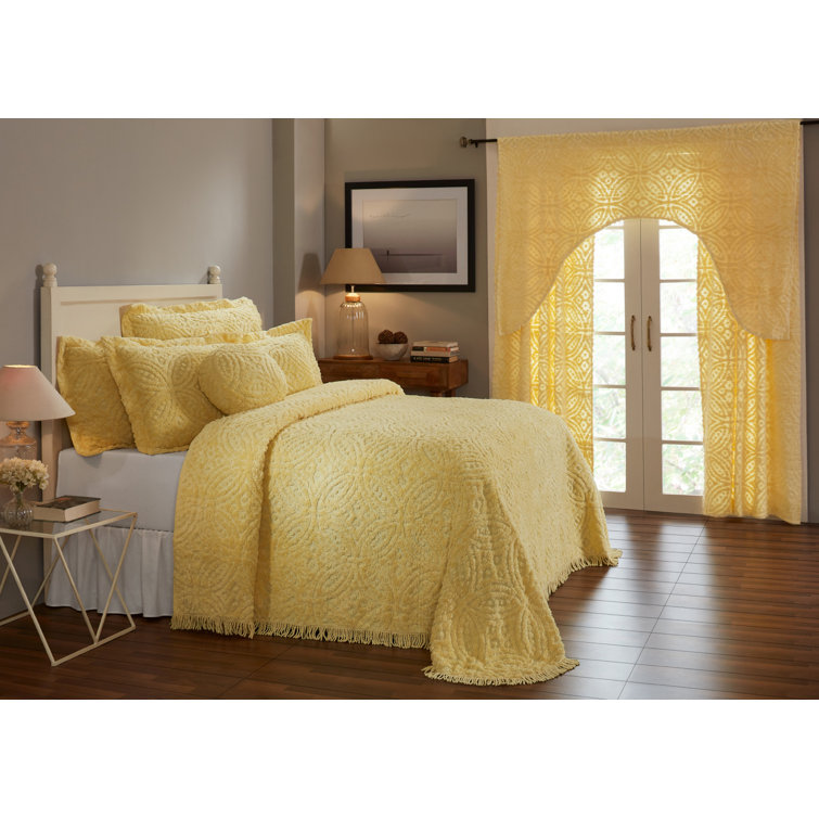 Yellow Cotton Full Bedspread Set with Textured Accent