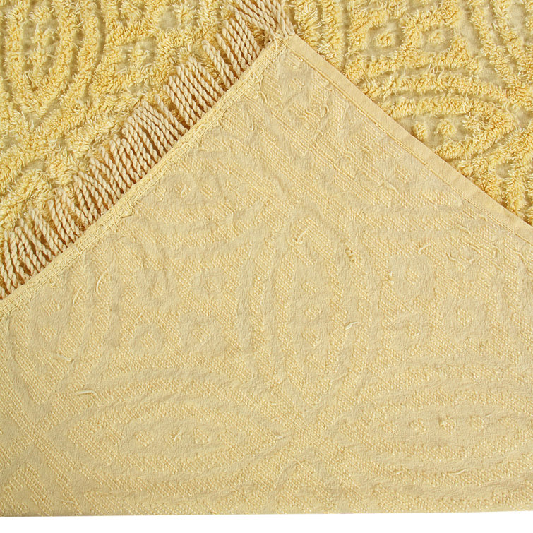 Yellow Cotton Full Bedspread Set with Textured Accent