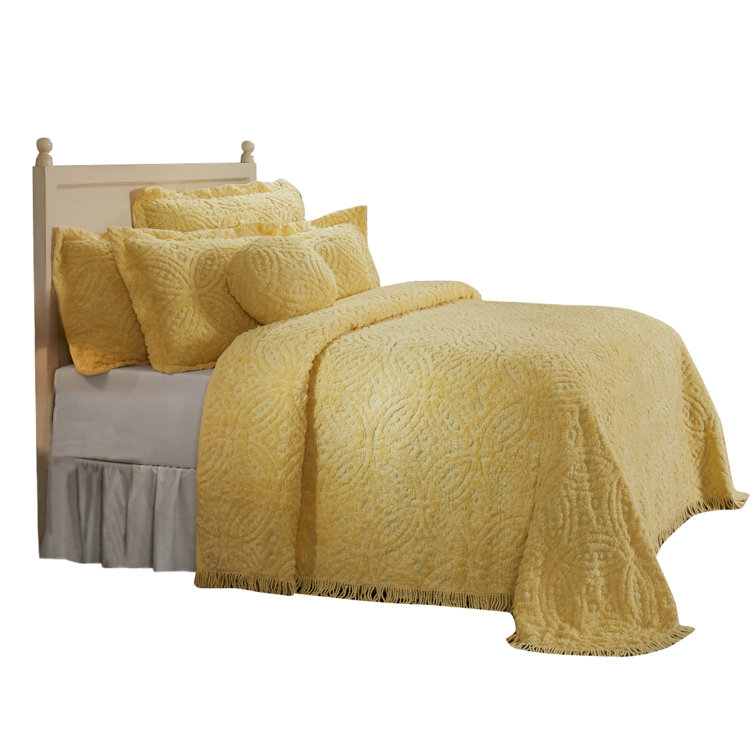 Yellow Cotton Full Bedspread Set with Textured Accent