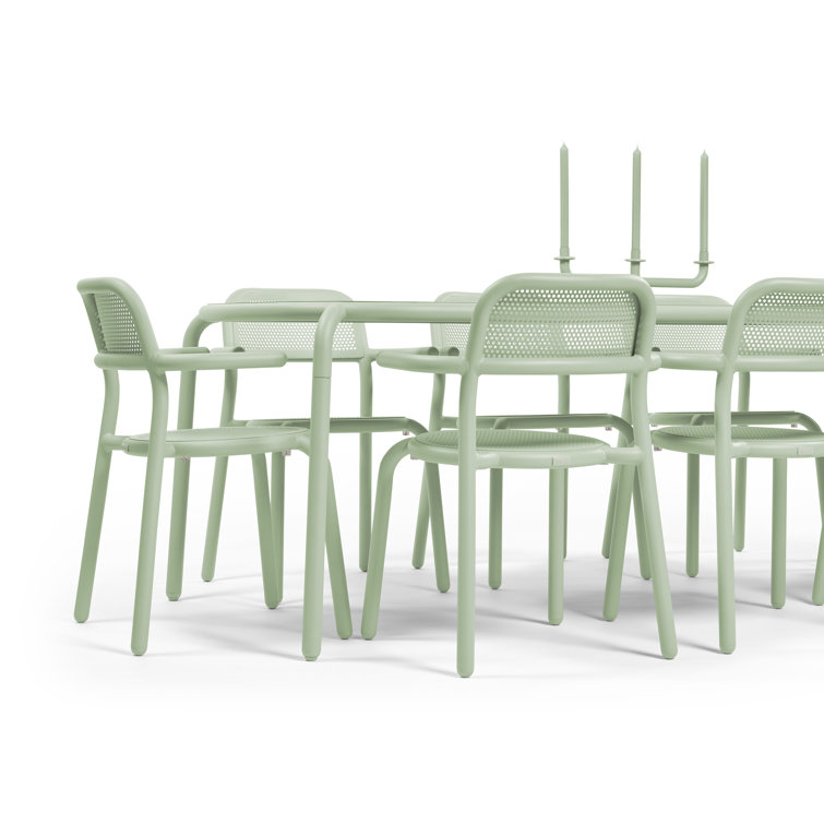Mist Green Powder-Coated Aluminum Dining Table for 8