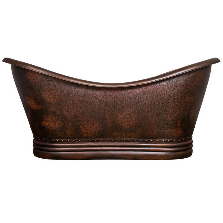60'' Antique Hammered Copper Freestanding Soaking Bathtub