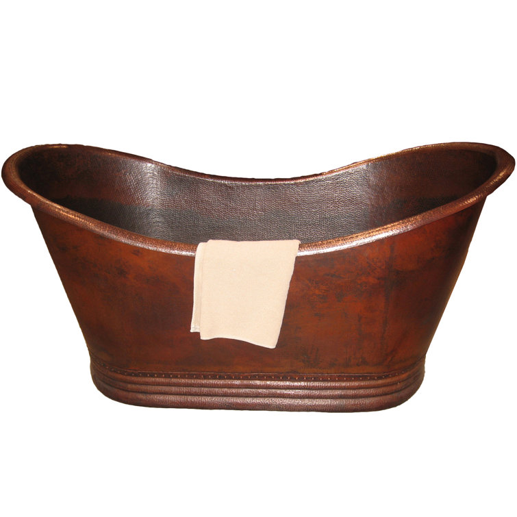 60'' Antique Hammered Copper Freestanding Soaking Bathtub