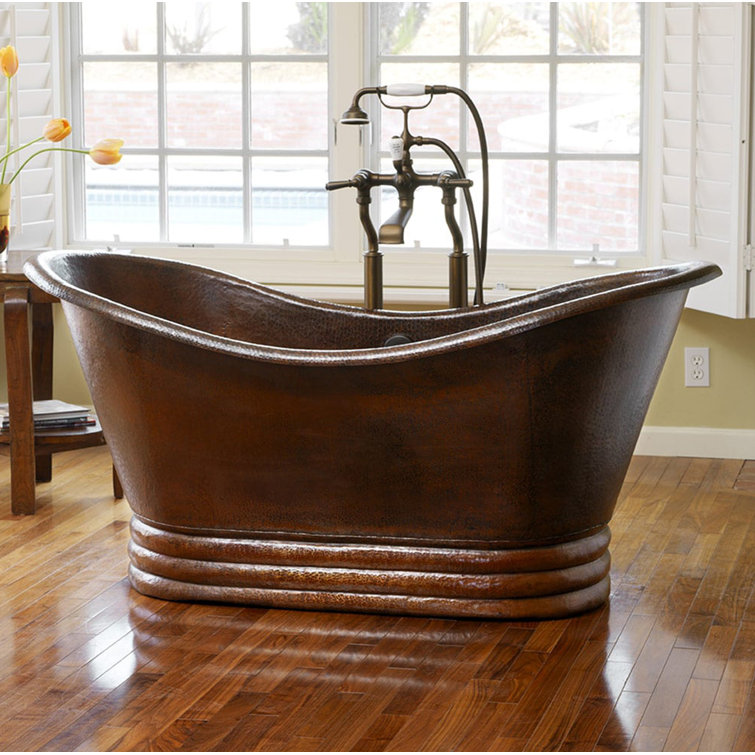 60'' Antique Hammered Copper Freestanding Soaking Bathtub