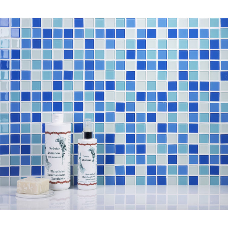 12" x 12" Blue and White Polished Glass Mosaic Wall Tile