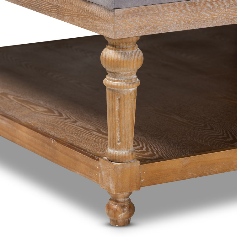 Gray Linen Tufted Cocktail Ottoman with Storage Shelf