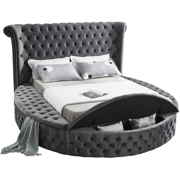 Luxus Gray Velvet King Bed with Tufted Upholstery
