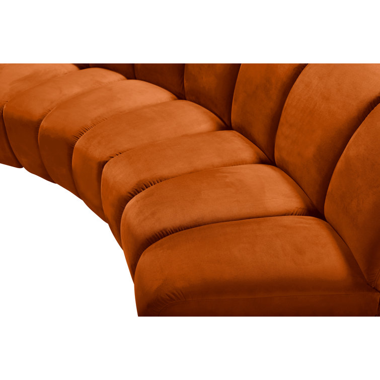 Cognac Velvet Tufted 9-Piece Modular Sectional Sofa