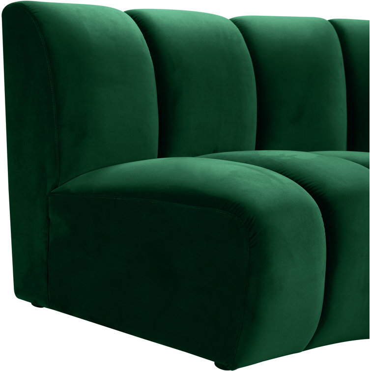 Green Velvet Tufted Seven Piece Sectional Sofa