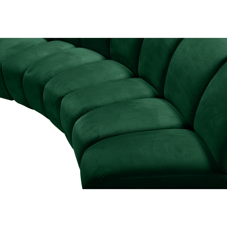 Green Velvet Tufted Seven Piece Sectional Sofa