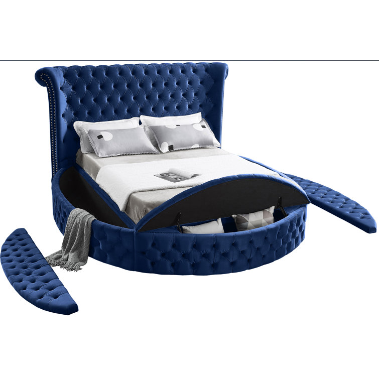 Luxus Navy Velvet Queen Bed with Tufted Upholstered Headboard