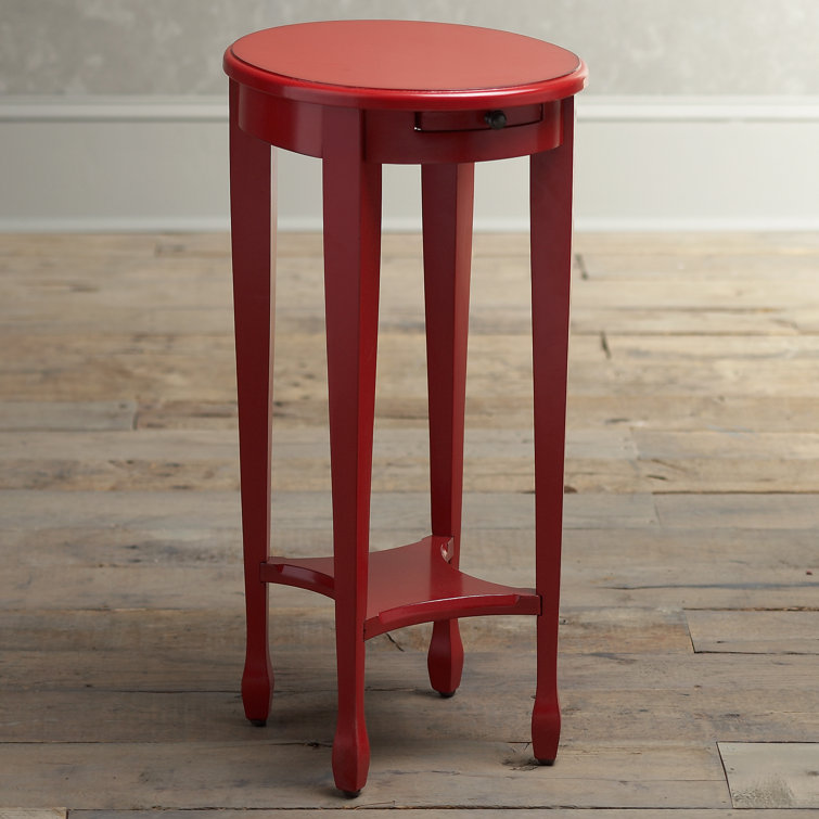 Arielle Red Round Wood Side Table with Pull-Out Tray