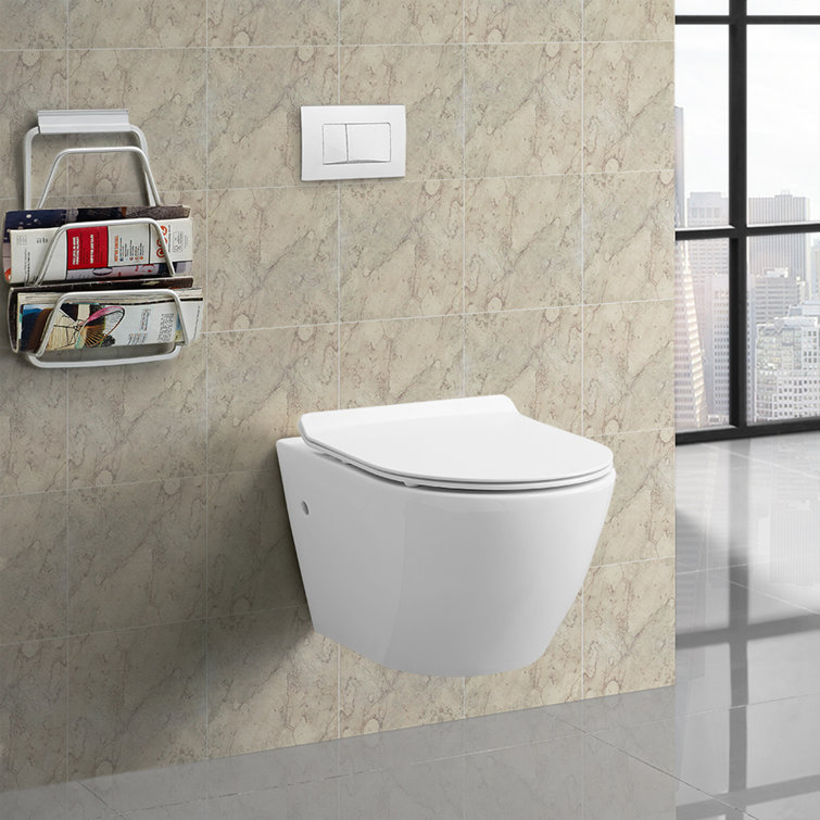 White Wall-Mounted Dual Flush Elongated Toilet