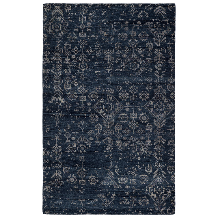 Azuma Deep Blue and Light Gray Hand-Knotted Wool Area Rug 8' x 10'