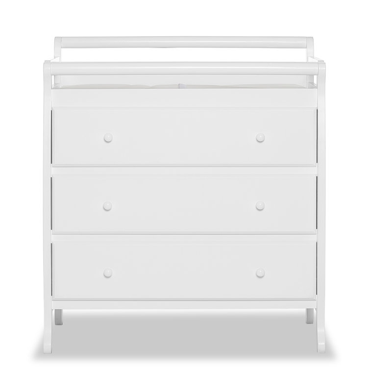 White Classic Sleigh 3-Drawer Changing Table with Safety Strap