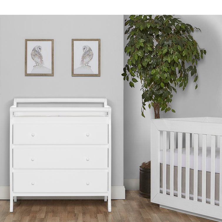 White Classic Sleigh 3-Drawer Changing Table with Safety Strap