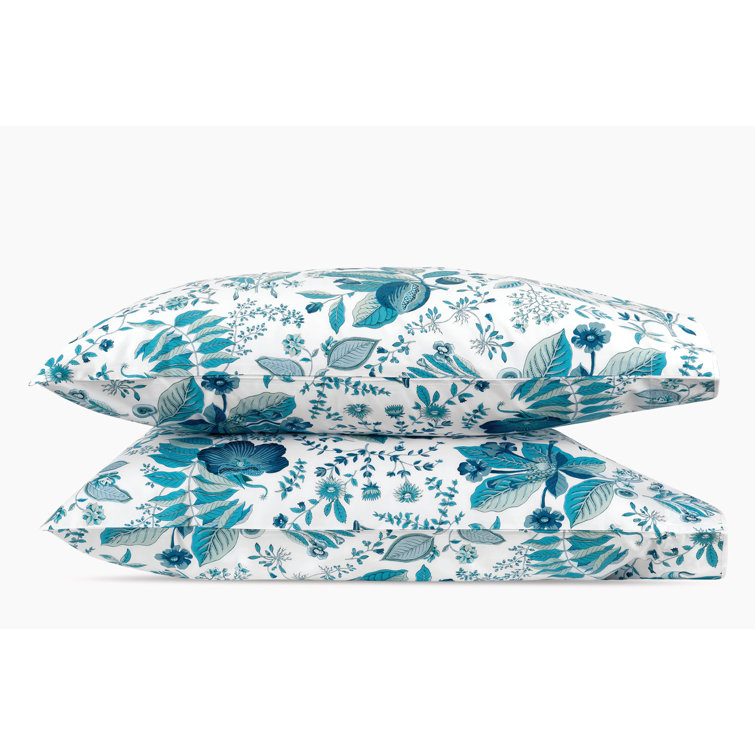 Prussian Blue King Cotton Botanical Pillowcase Set