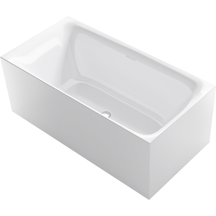 Unwind White Acrylic 59" x 30" Back-To-Wall Soaking Bathtub