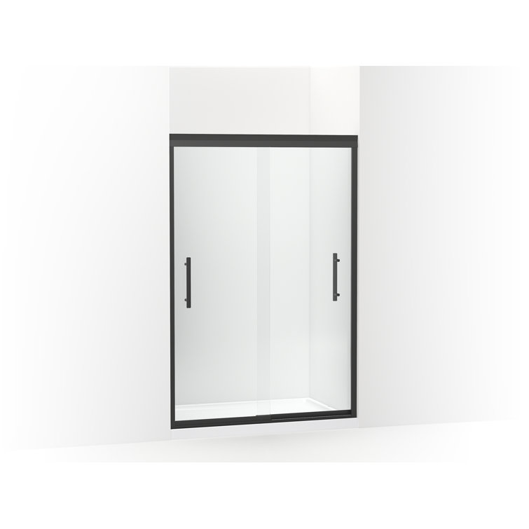 Finesse Matte Black Frameless Sliding Shower Door with Clear Glass