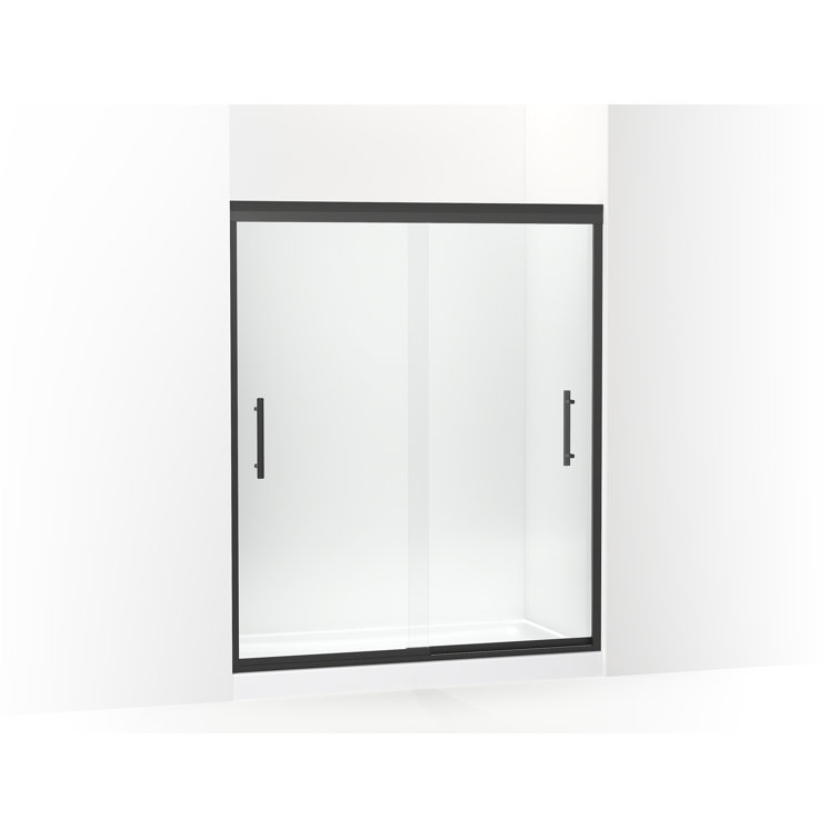 Matte Black Frameless Double Sliding Shower Door with Clear Tempered Glass