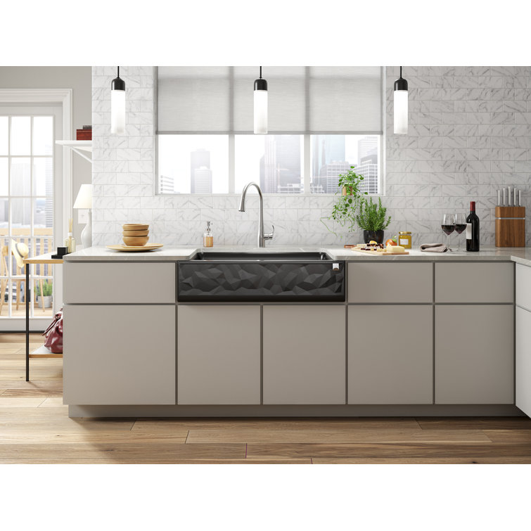 Gray Stone Undermount Farmhouse Single-Bowl Kitchen Sink