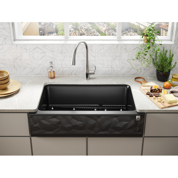 Gray Stone Undermount Farmhouse Single-Bowl Kitchen Sink