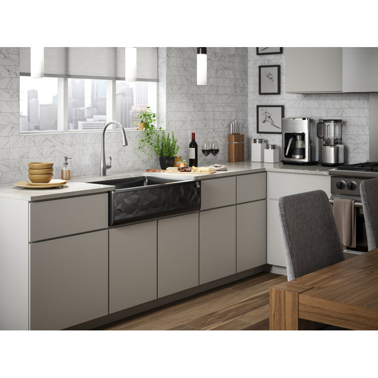 Gray Stone Undermount Farmhouse Single-Bowl Kitchen Sink