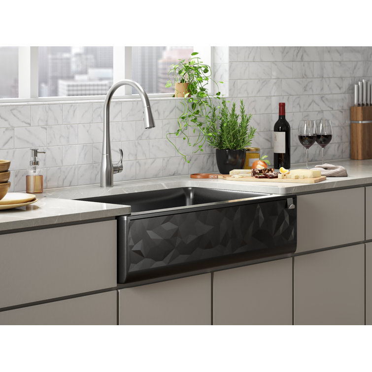 Gray Stone Undermount Farmhouse Single-Bowl Kitchen Sink