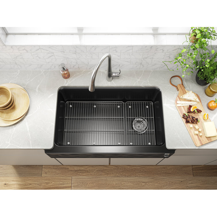 Gray Stone Undermount Farmhouse Single-Bowl Kitchen Sink