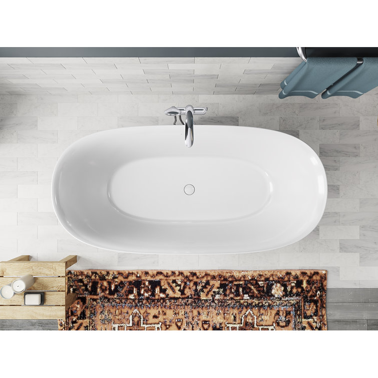White Oval Freestanding Acrylic Soaking Bathtub