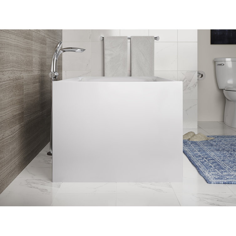 Unwind White Acrylic 59" x 30" Back-To-Wall Soaking Bathtub